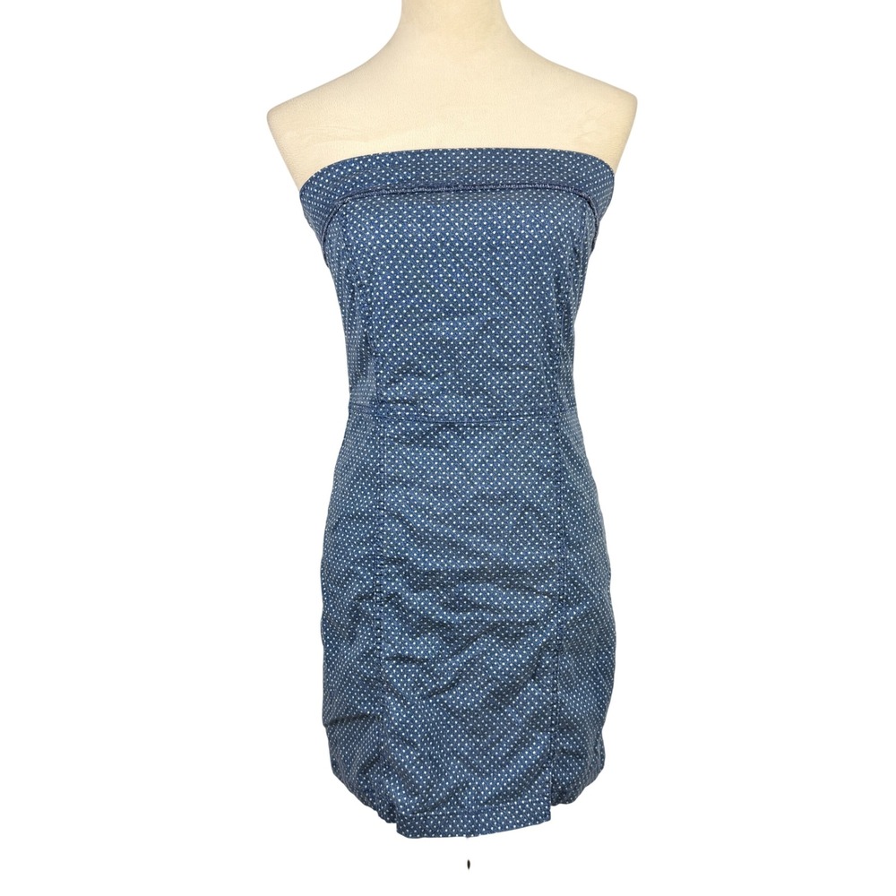 American‎ Eagle Strapless Mini Dress Womens Small Polka Dot Denim Tube Blue